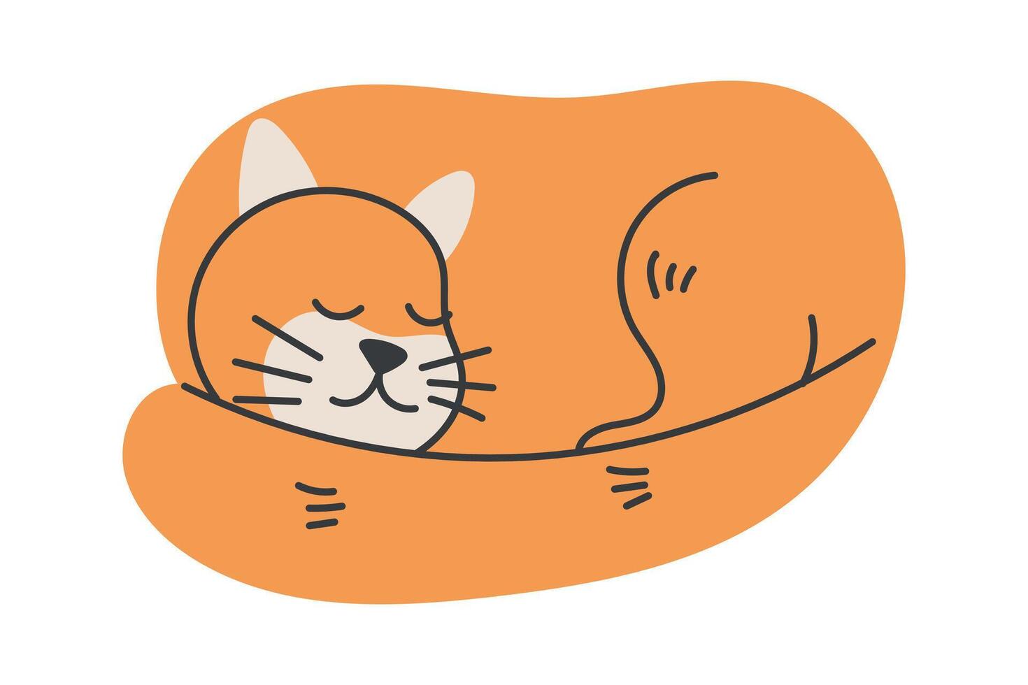 isolated flat illustration of a curled up sleeping ginger cat. Perfect for pet-themed designs, relaxation concepts, children projects, or cozy lifestyle visuals. vector