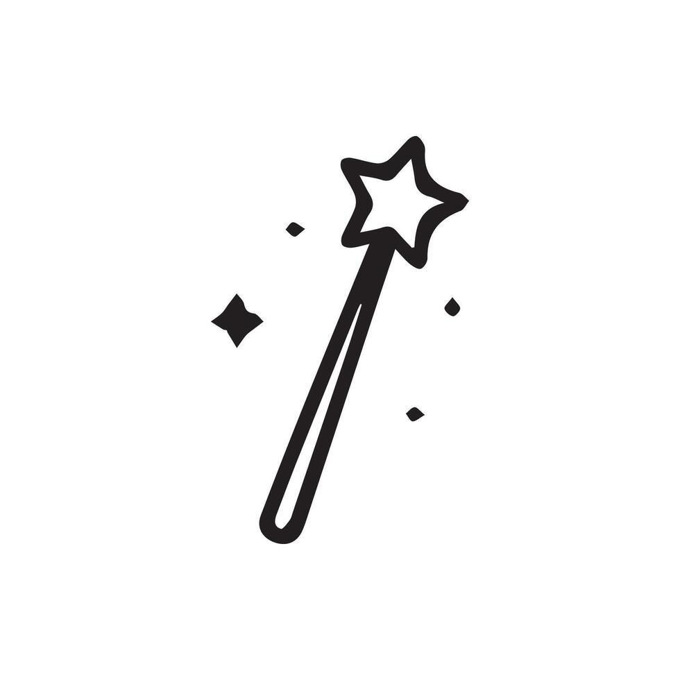 Enchanting Star Wand Simple Black and White Illustration Drawing vector