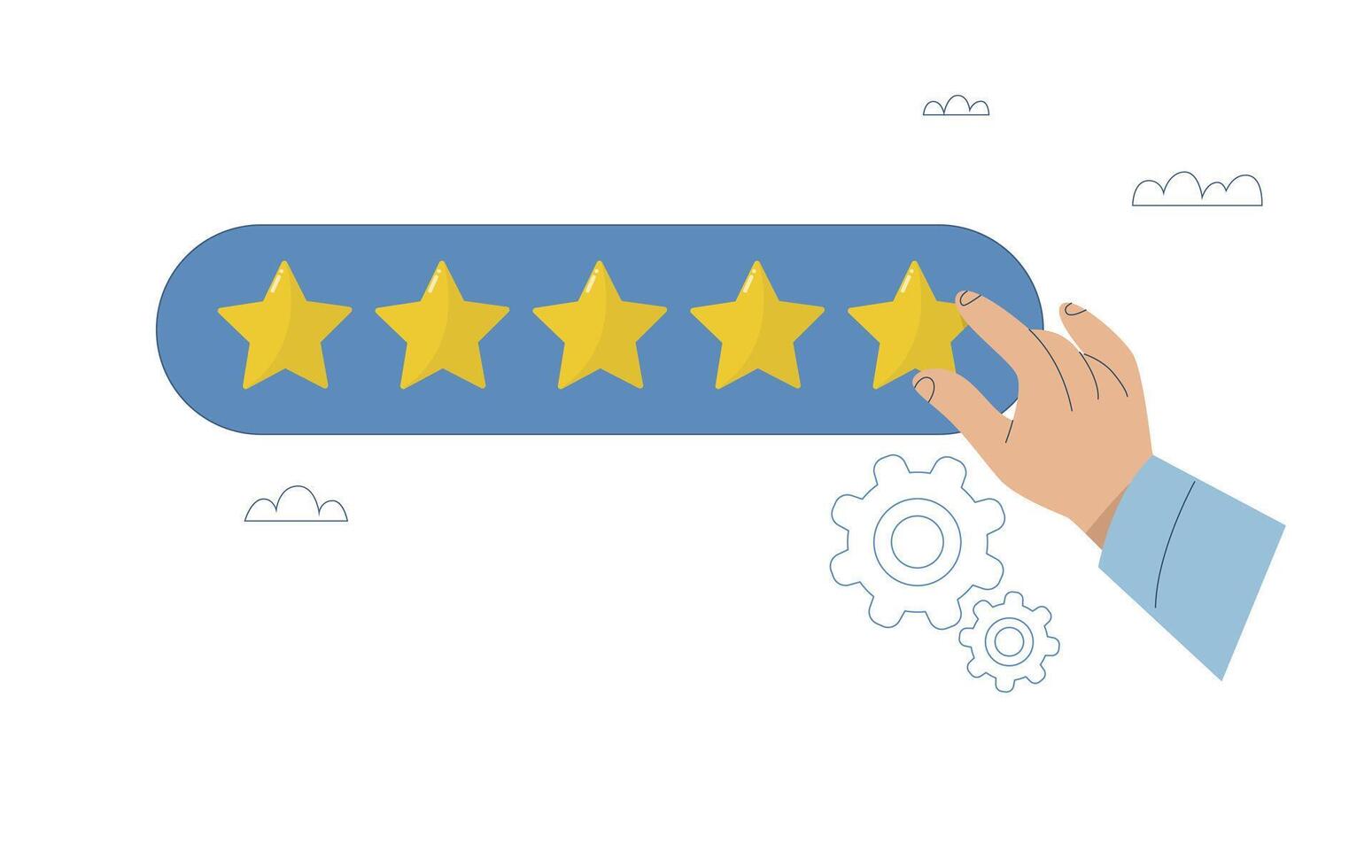 Businessman hand holding star to give 5 stars for top quality review and good credit, Five star rating evaluation ranking, Flat illustration. vector