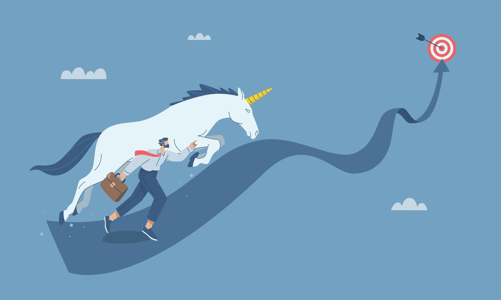 Businessman running with unicorn to target vector