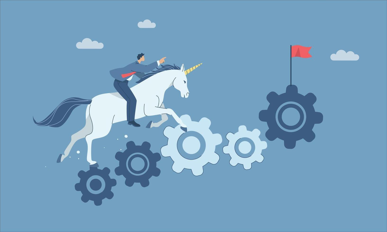 Unicorn with a rider and gears vector