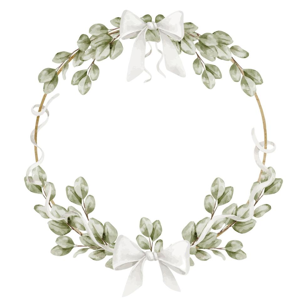 Greenery wreath with white bows vector