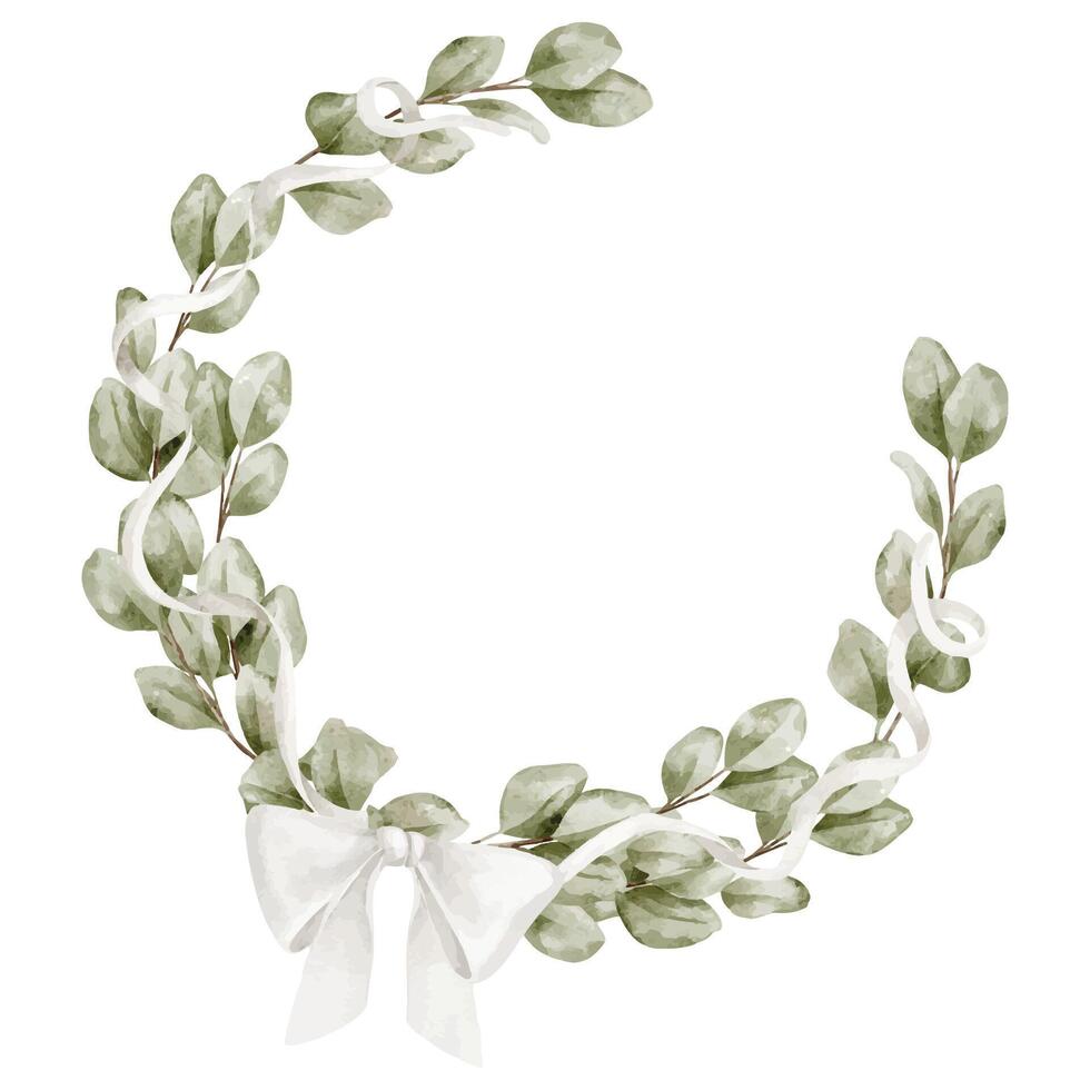 Green leafy wreath with ribbon bow vector