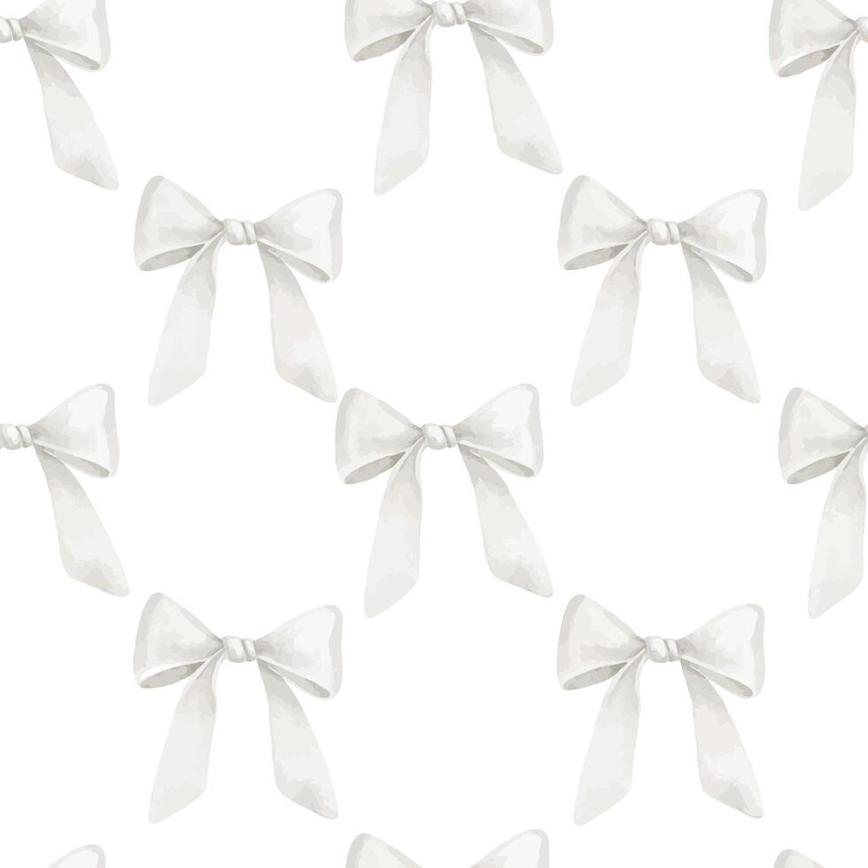Seamless watercolor Pattern with white Bows. Illustration of background with tied ribbons in pastel colors for baby stationery, nursery wallpaper or childish textile designs. Backdrop for wrapping. vector
