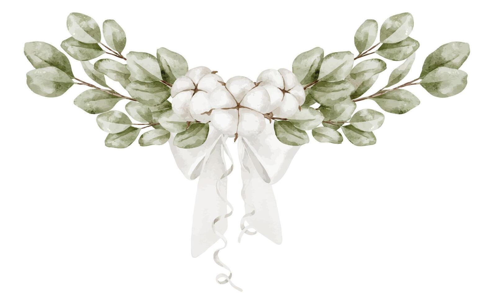 Flower arrangement with cotton and leaves vector