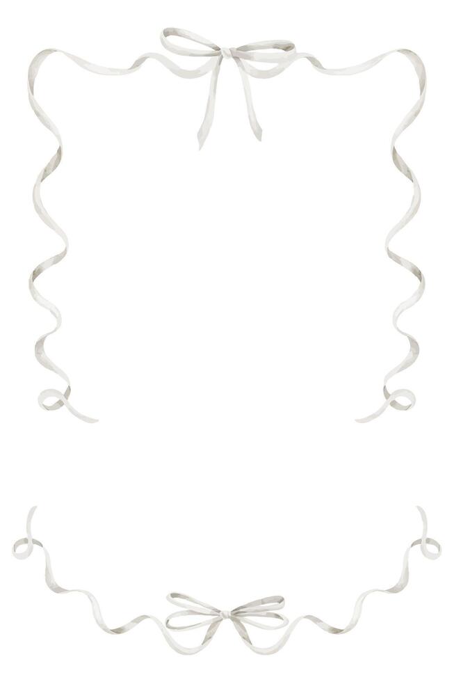 Watercolor Ribbon Frame with white Bows. Illustration of Template for Baby shower invitations or wedding greeting cards. Drawing in pastel soft colors for posters or Birthday announcements. vector