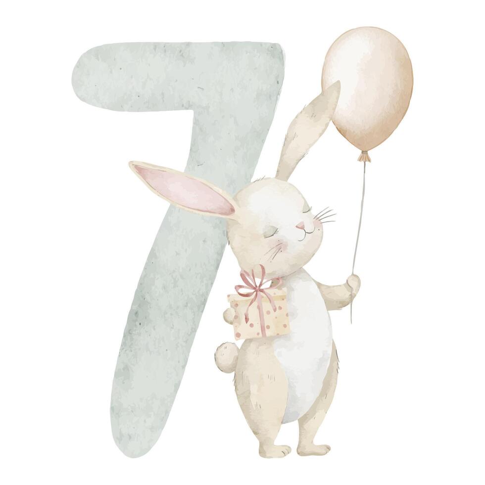 Bunny with balloon and gift vector