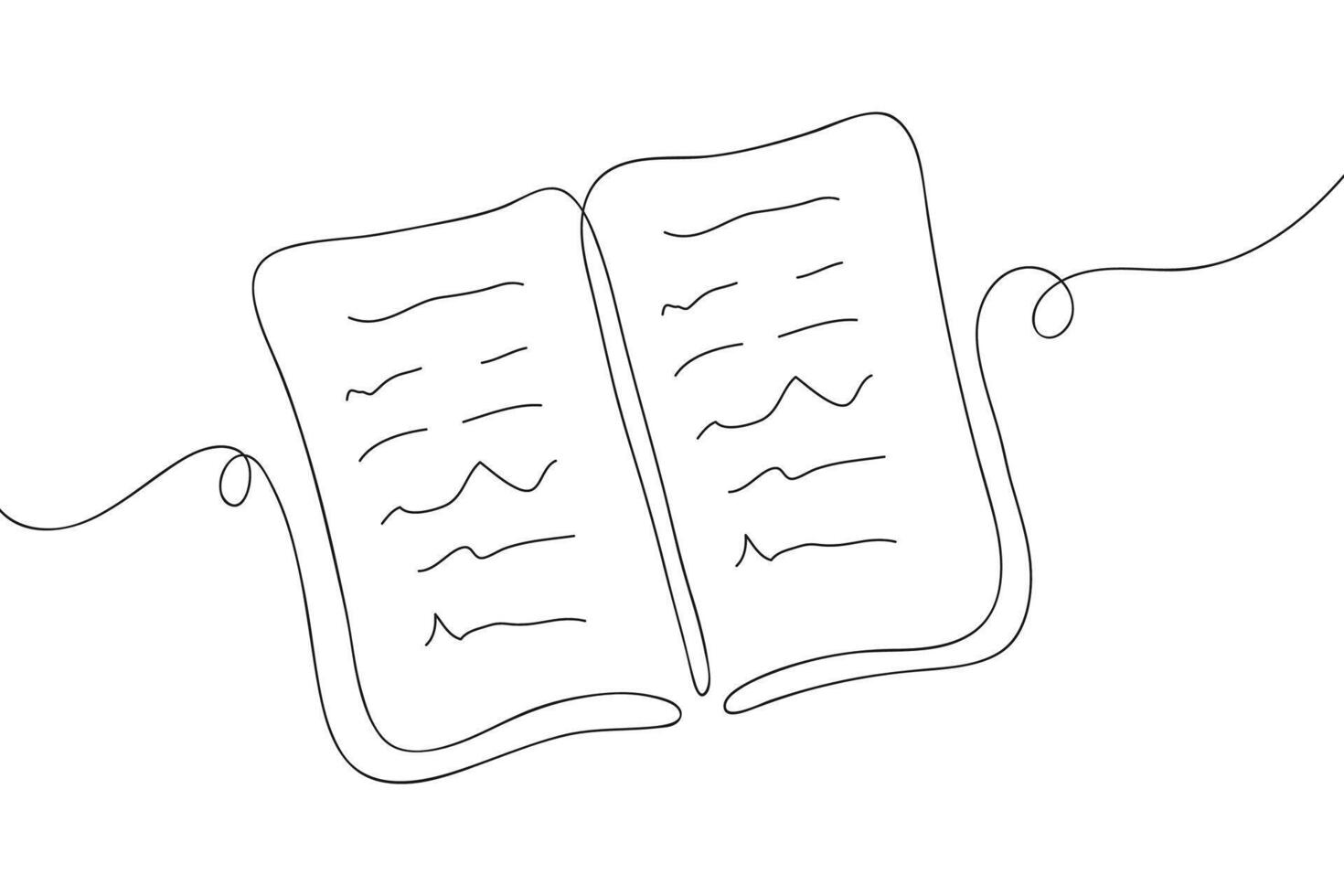 Open book in line art style. illustration of a continuous line with a school book, chronicle, reference book, and bible. Background for learning, school subject. vector