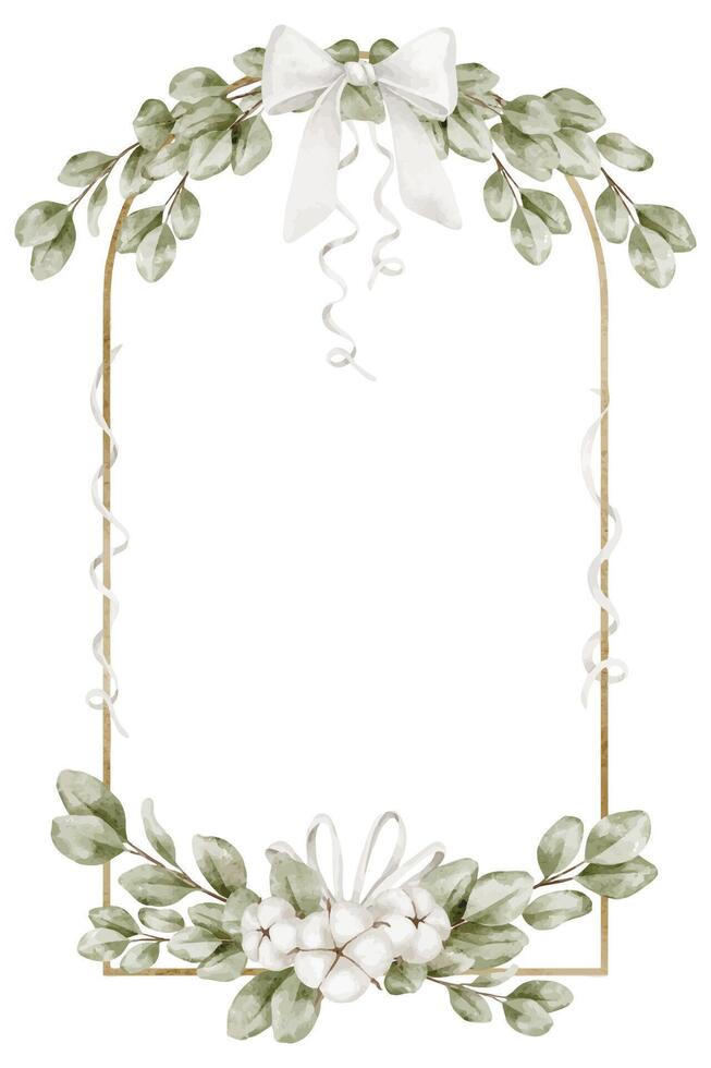 Floral frame with greenery and ribbon vector