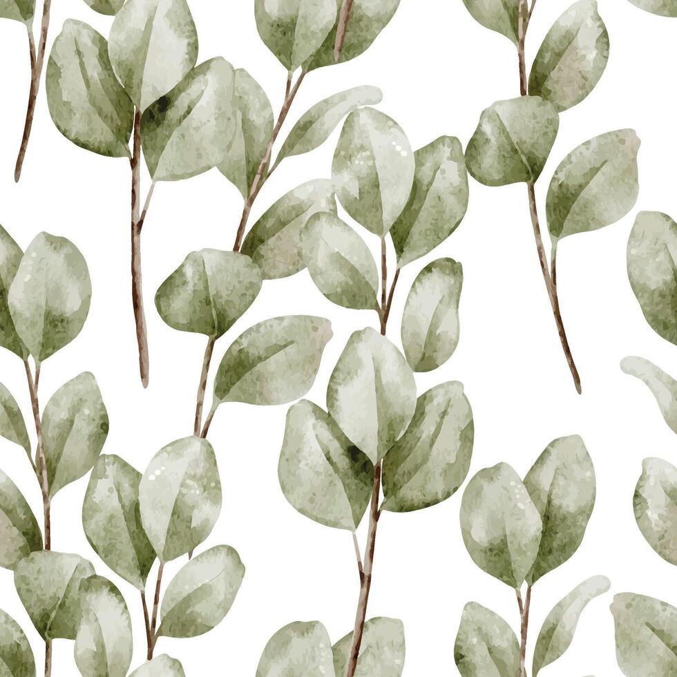 Seamless botanical Pattern with watercolor Eucalyptus Leaves and branches. Illustration of Background with greenery for baby textile design, nursery wallpaper and eco wrapping paper. Green backdrop vector
