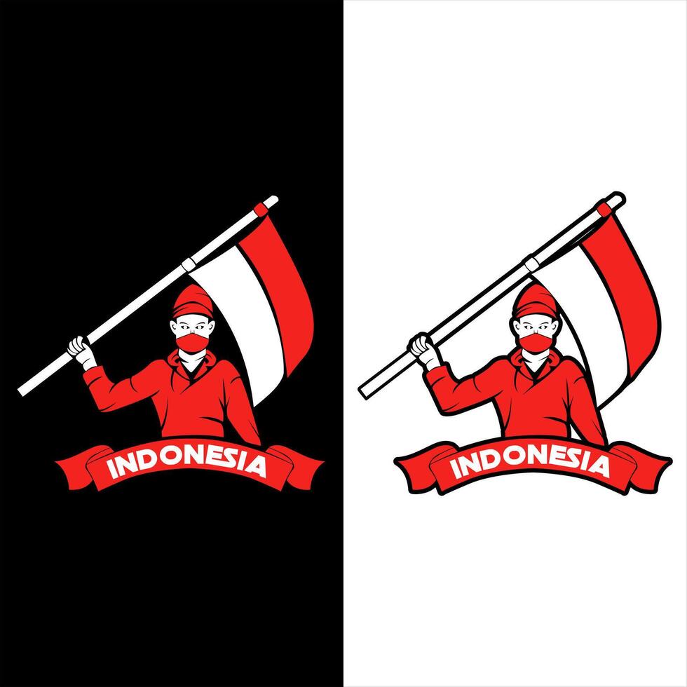 of people holding red and white flags on the independence day of the republic of Indonesia vector