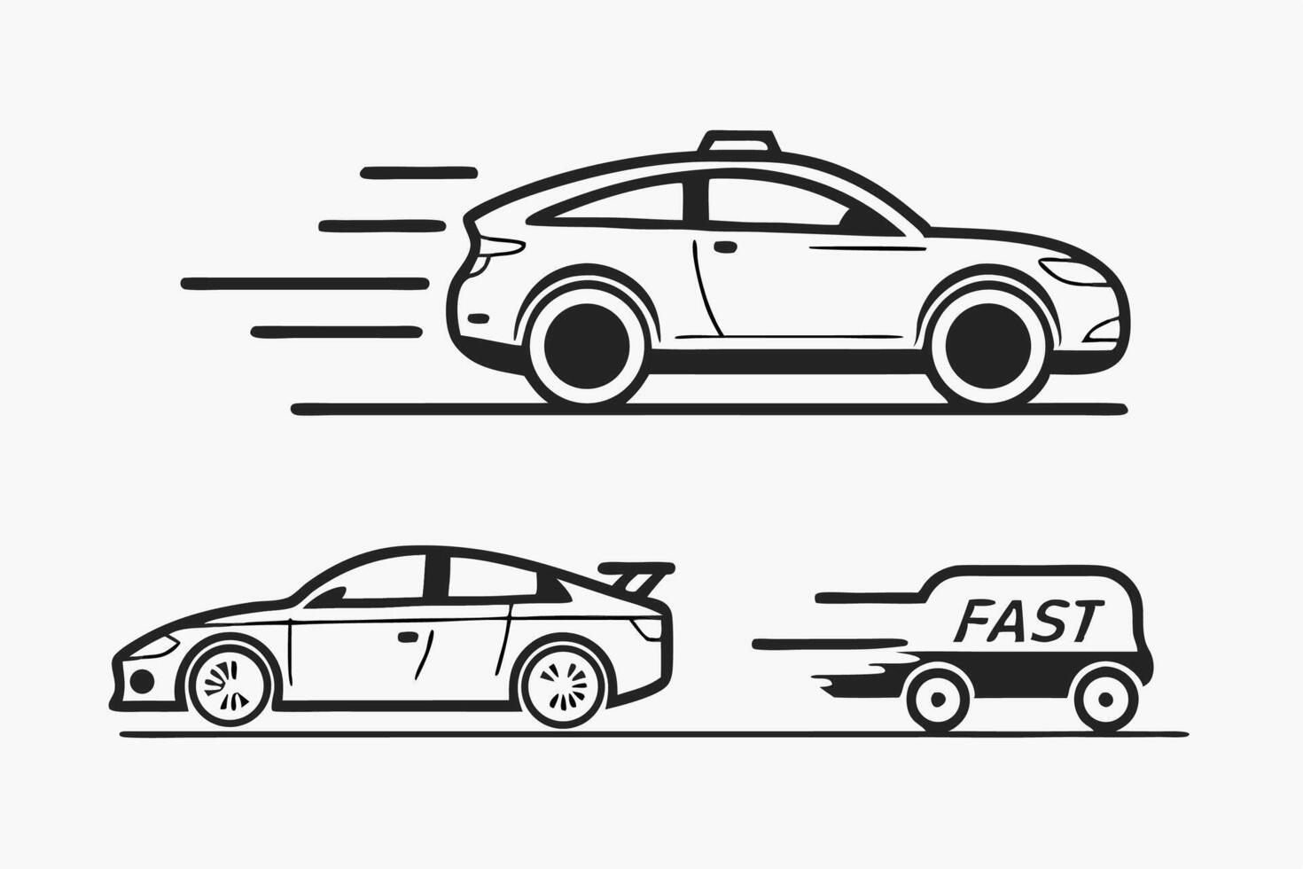 Fast Car Delivery Service, Speed, Transportation Icons vector