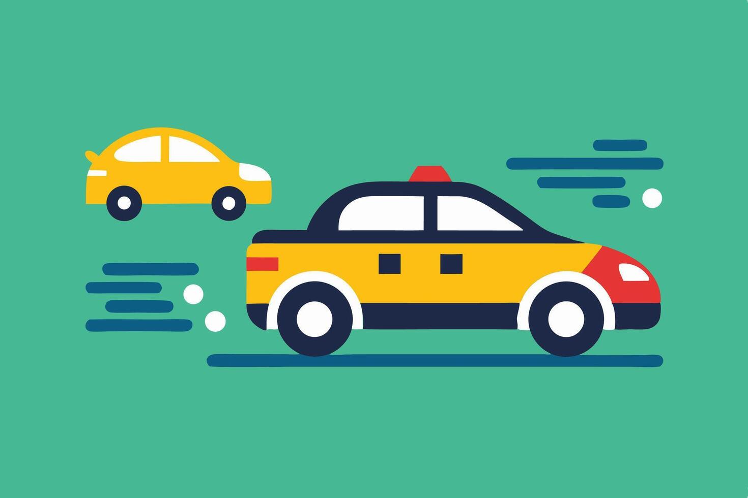 Yellow Taxi Cab Overtaking Car Flat Icon Graphic vector