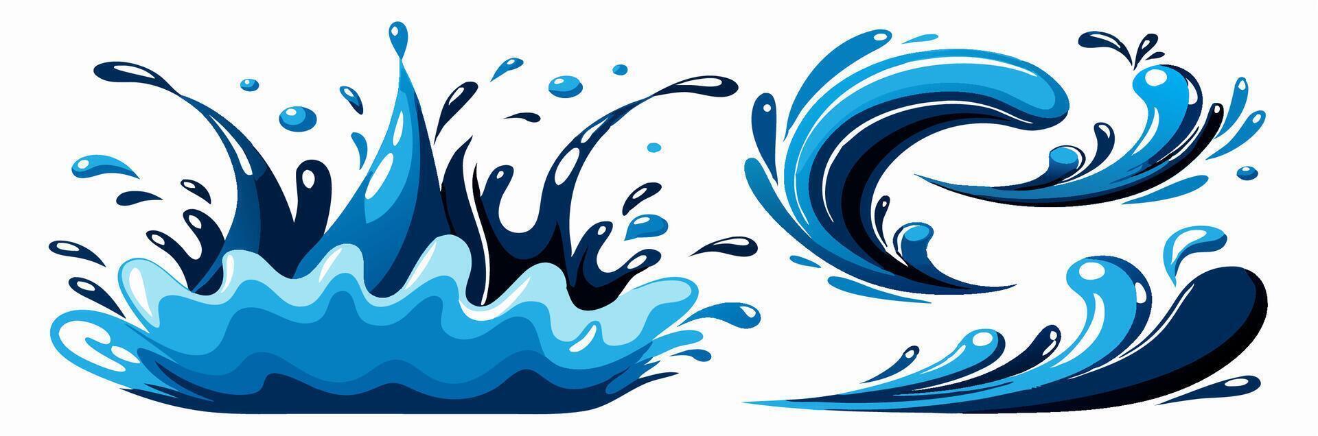 Blue Water Splash Set Cartoon Wave Splashes and Spills vector
