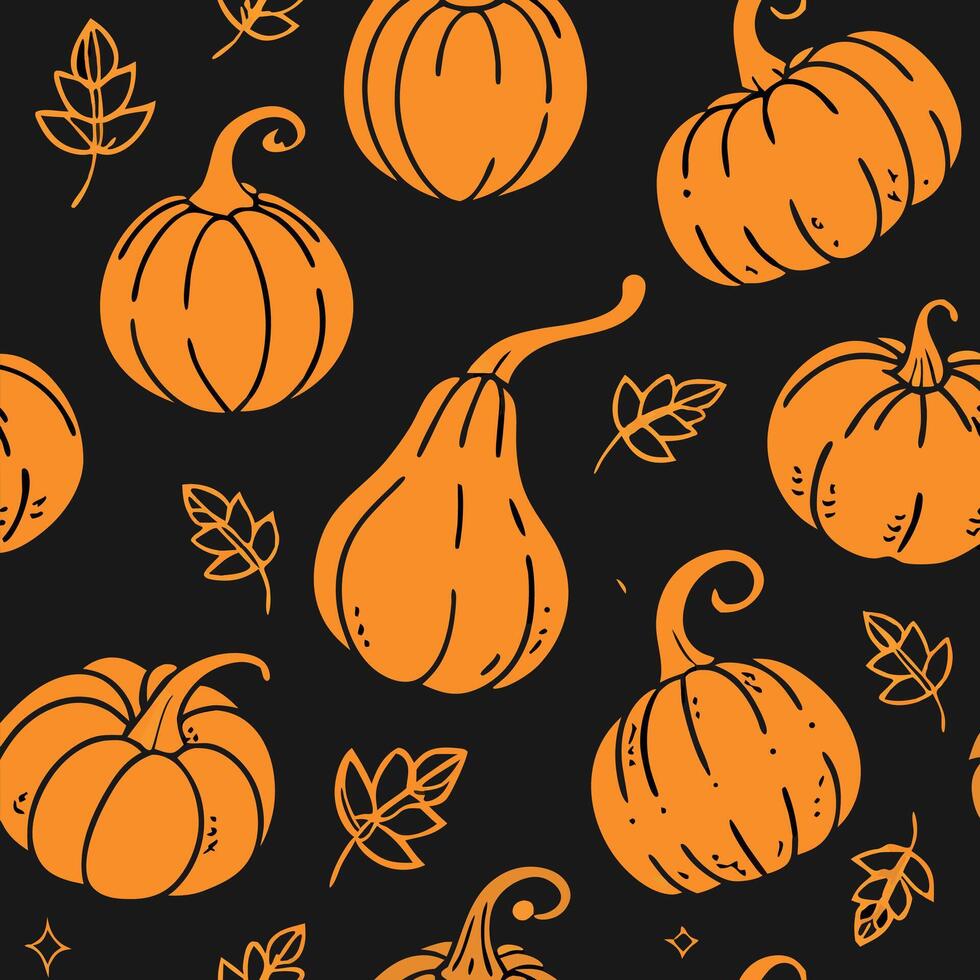 Orange Pumpkins and Leaves Seamless Pattern vector