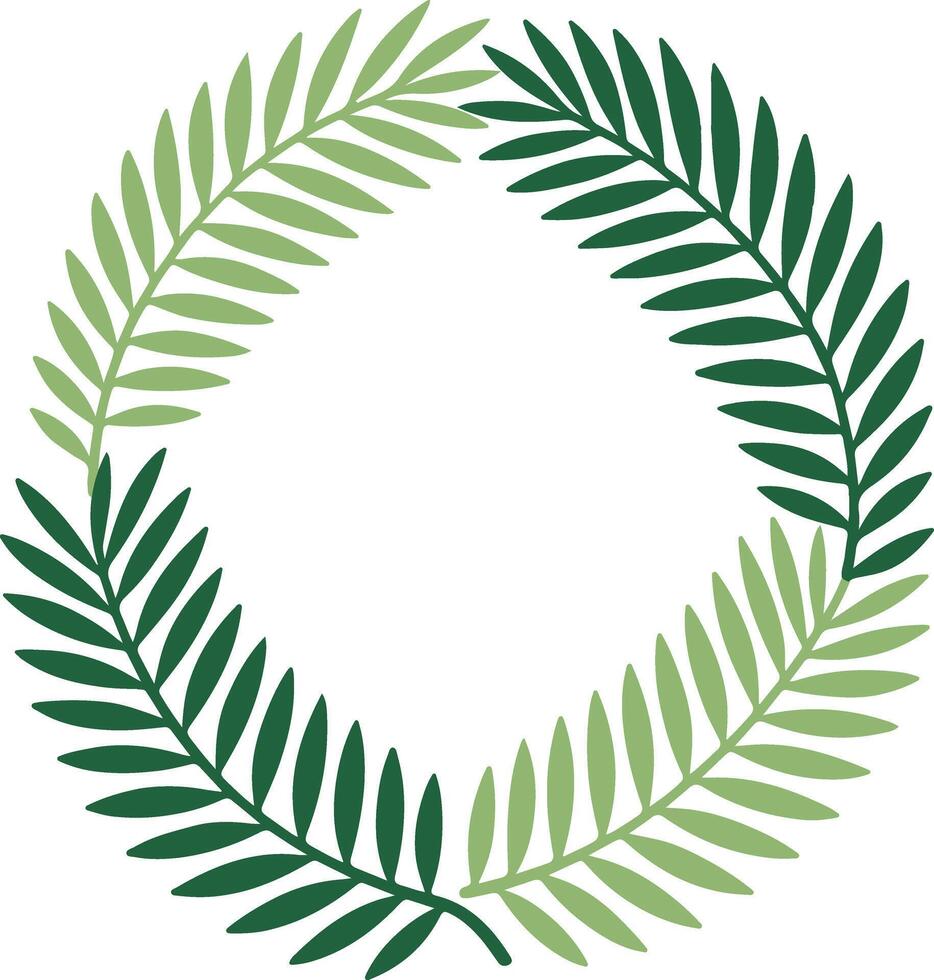 Round tropical palm frond border in clean flat style featuring smooth edges, green hues, and symmetrical spacing, perfect for creative summer or botanical design projects vector