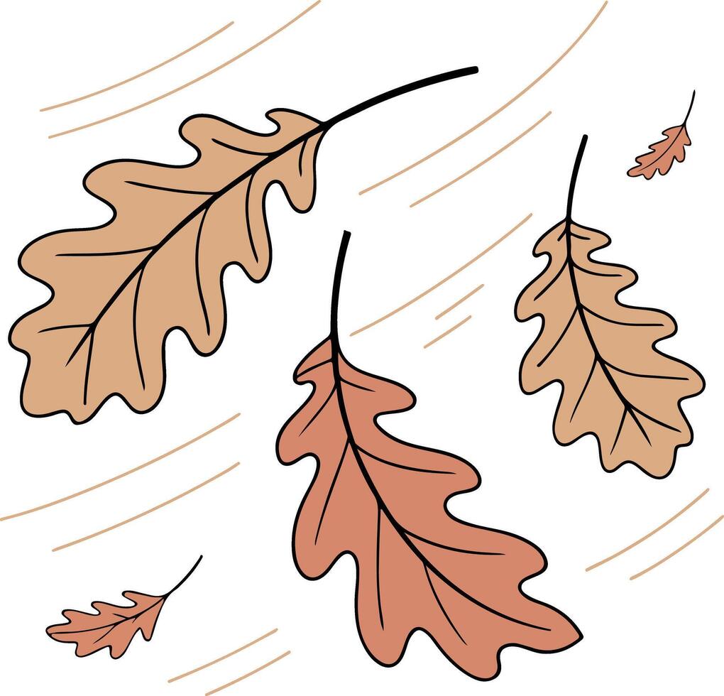 Top-down oak leaf frame showing falling autumn leaves in flat earth-tone style arranged symmetrically, perfect for Thanksgiving, nature, or seasonal artwork projects vector