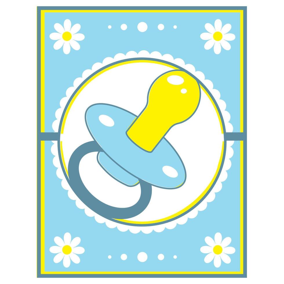 Greeting card for a newborn with a picture of a pacifier, papercut style vector