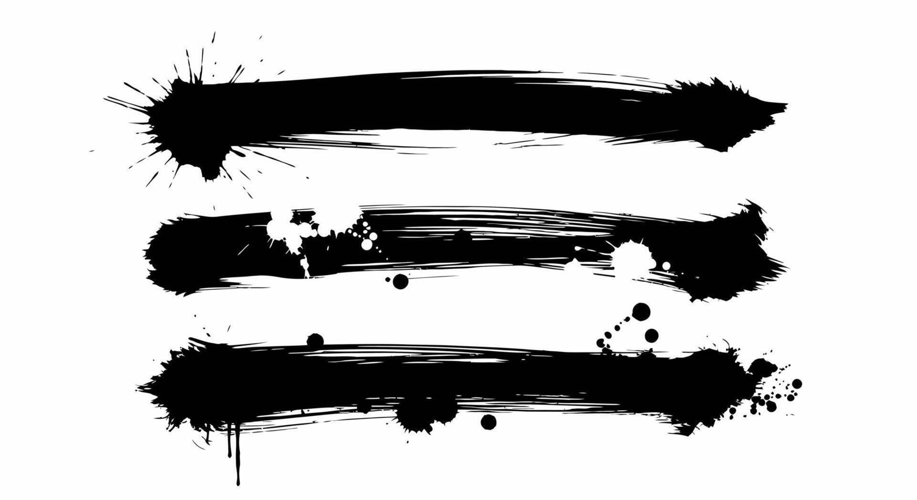 Grunge brush strokes in black ink present artistic design elements vector