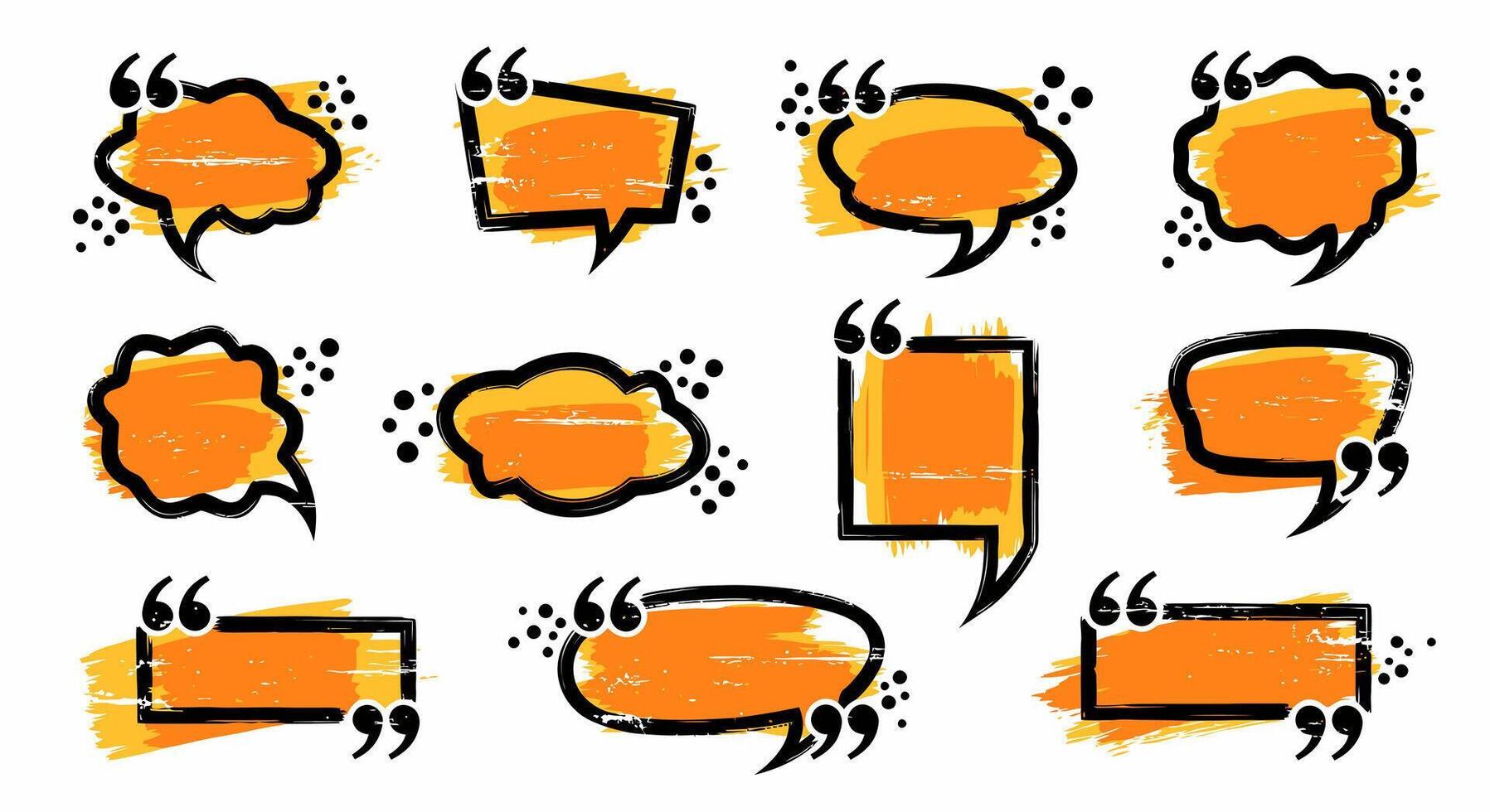 Grunge speech bubble set with quote marks for text, dialogue and communication vector