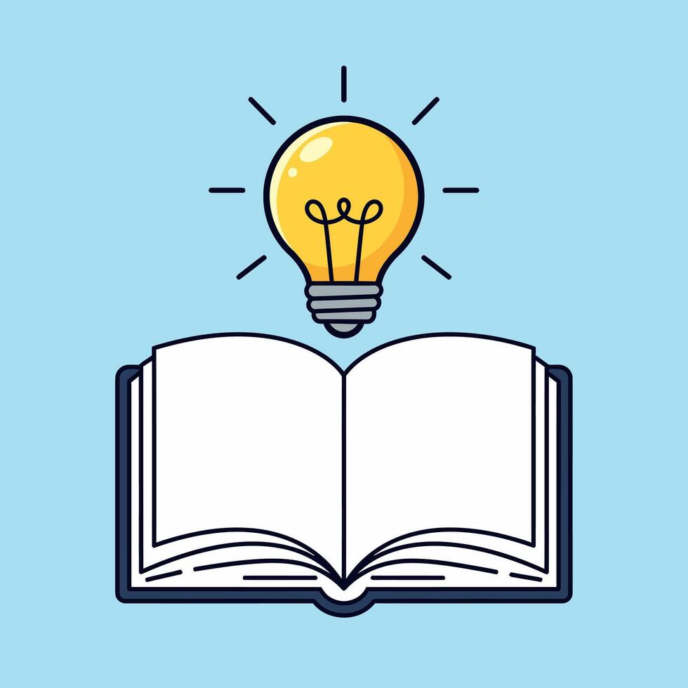 Open Book with Shining Lightbulb Idea Education Knowledge Learning Concept vector