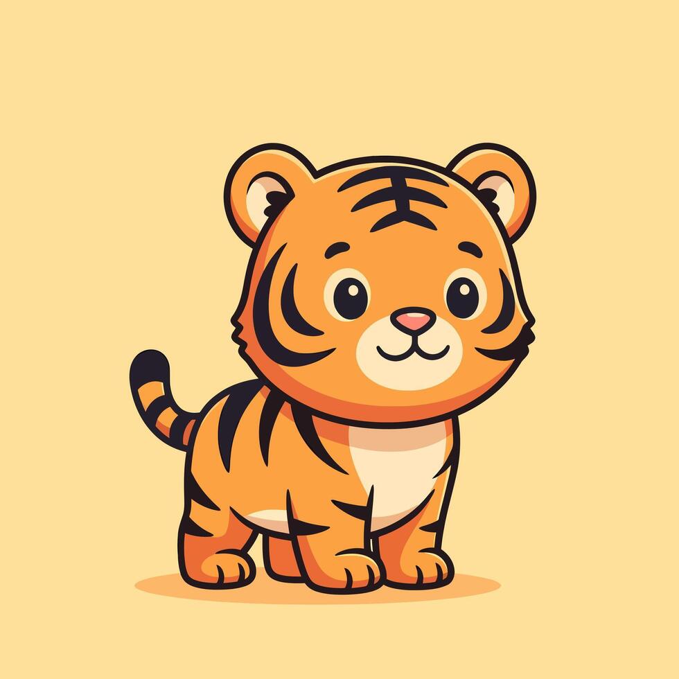 Sweet little tiger cub with stripes in cartoon style for playful designs vector