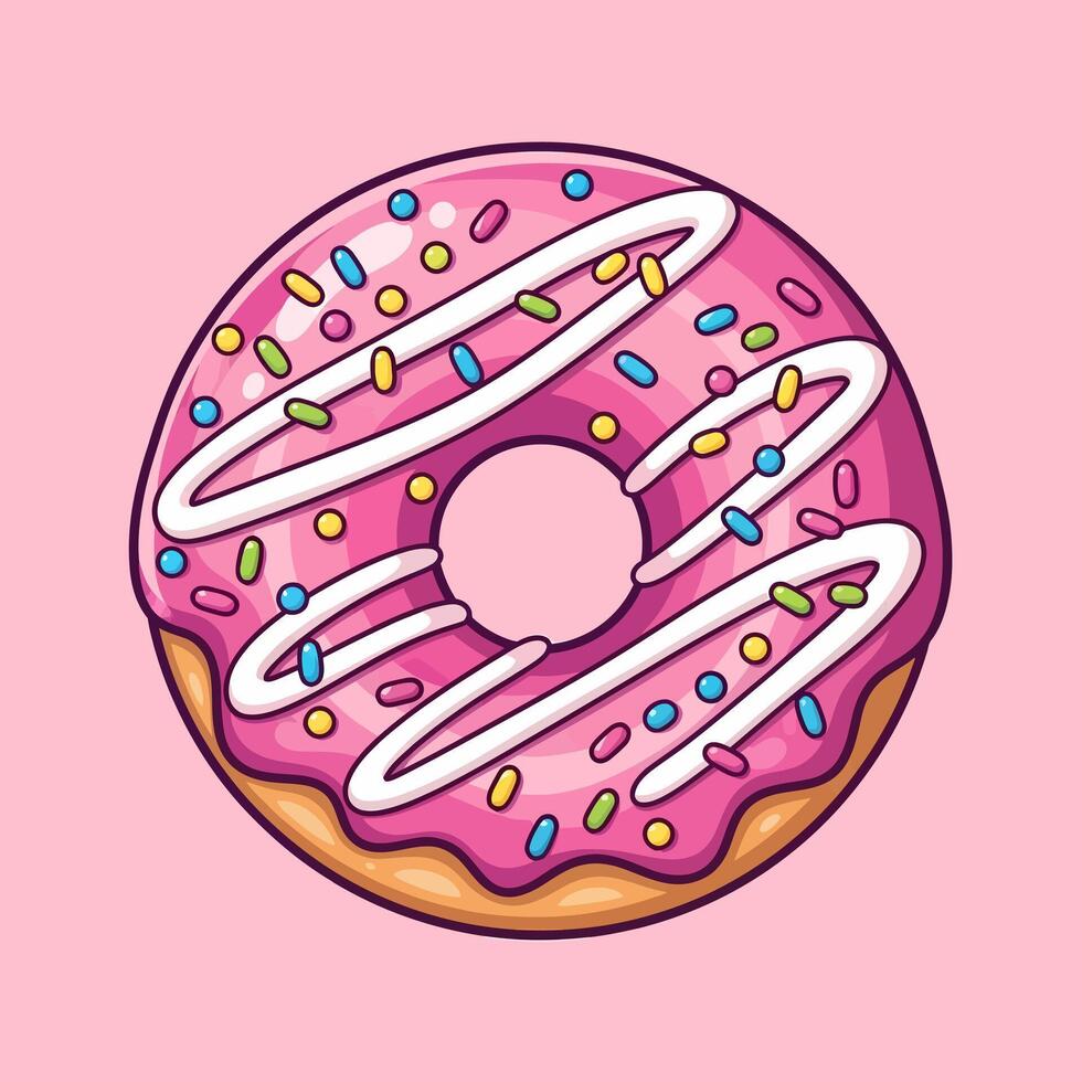 Delicious donut with pink frosting and colorful sprinkles sweet treat dessert vector