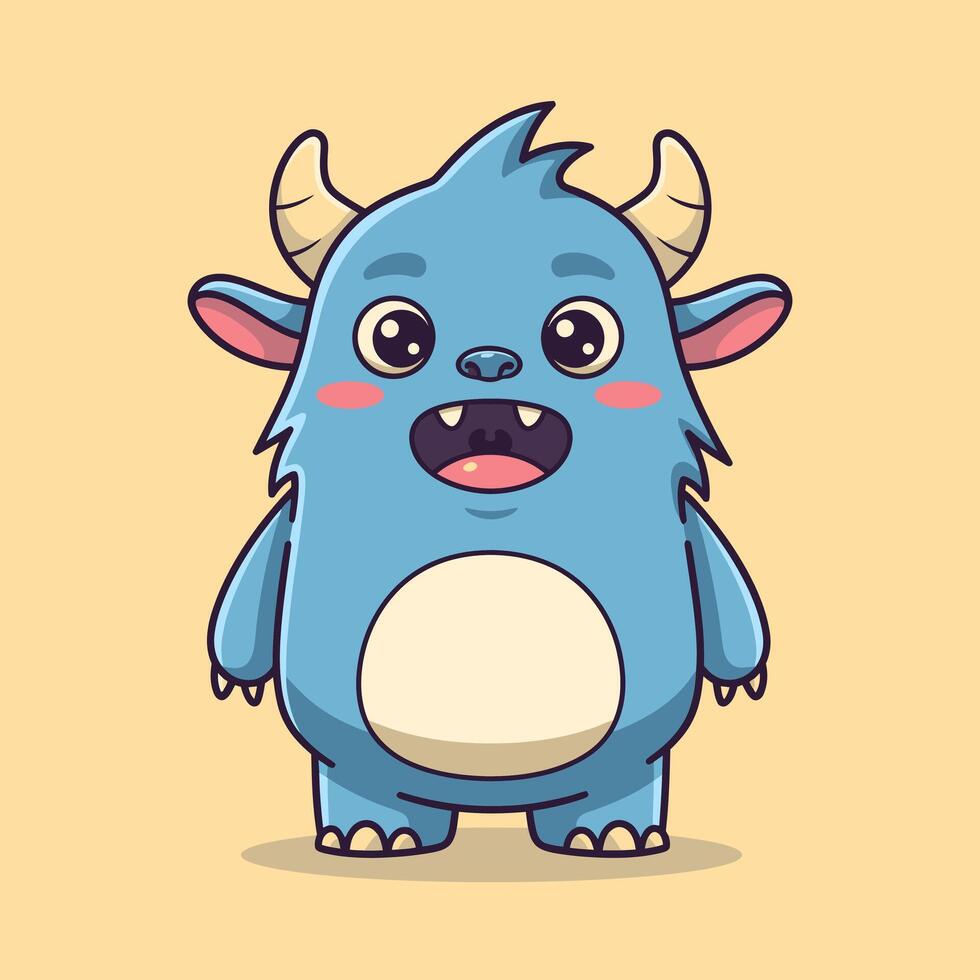 Cute Blue Monster Cartoon Character Design Illustration vector