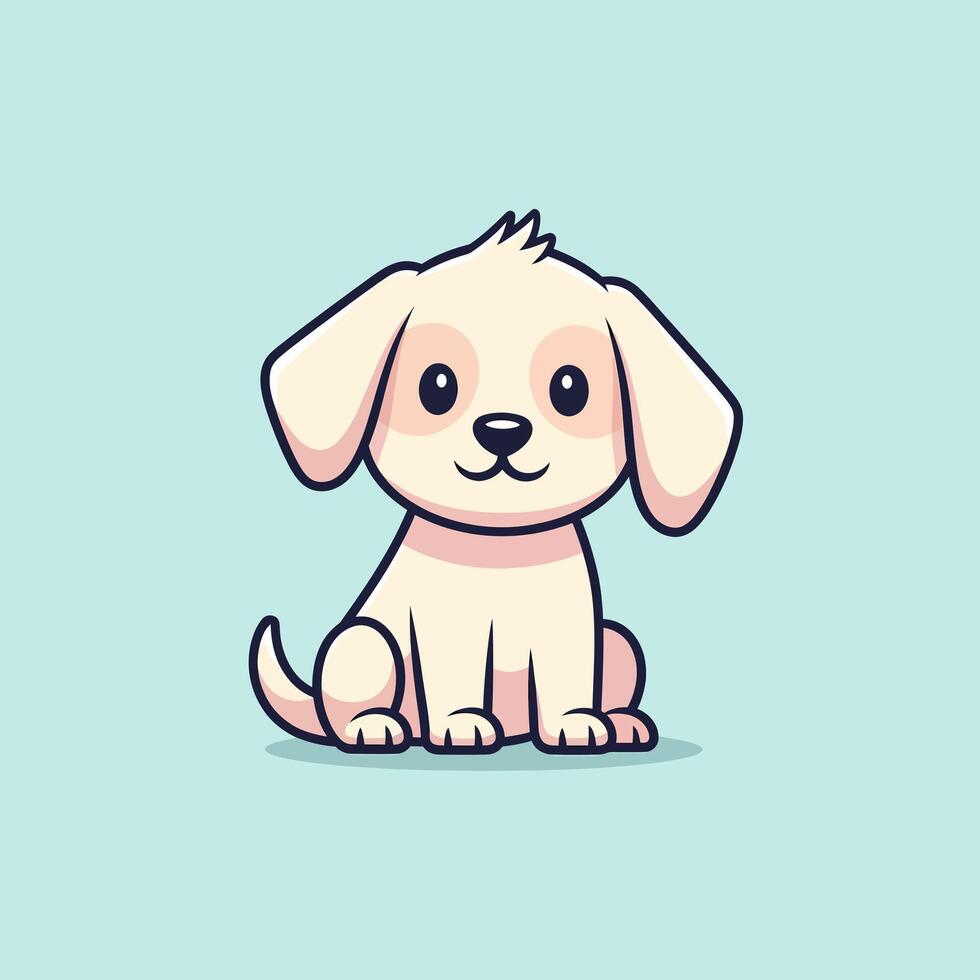 Cute cartoon puppy sitting on light blue background is adorable vector