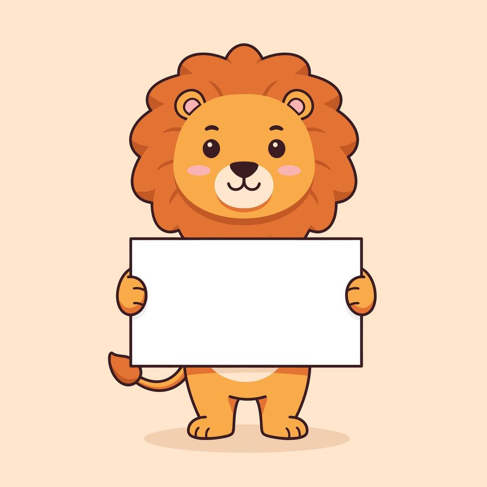 Adorable Cartoon Lion Holding Blank Sign Perfect for Kids Designs vector