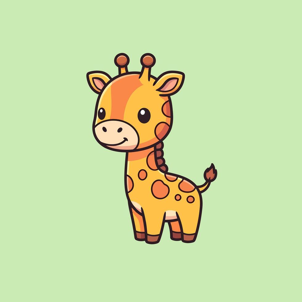 Cute giraffe cartoon smiling on a plain pastel green background vector