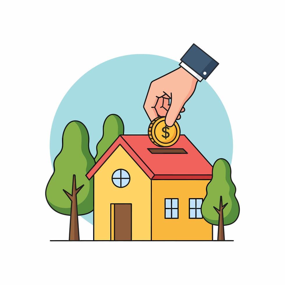 Saving money for a new home is illustrated by a hand and coin vector