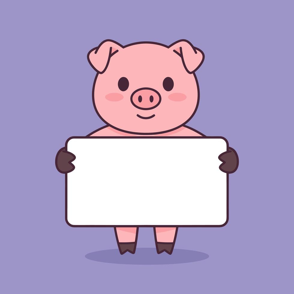 Adorable Cartoon Pig Holding Blank Sign Perfect for Your Message vector
