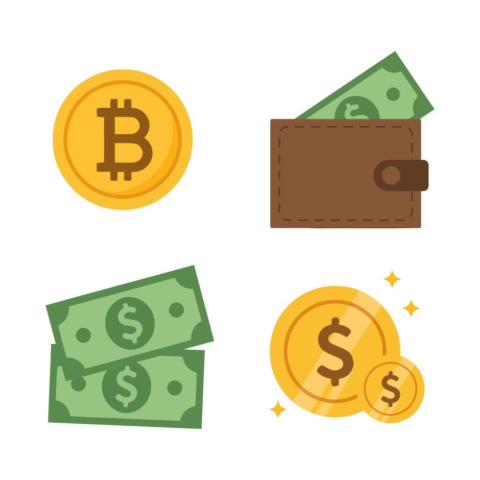 Bitcoin Cryptocurrency Wallet Dollar Cash Icons Finance Illustration vector