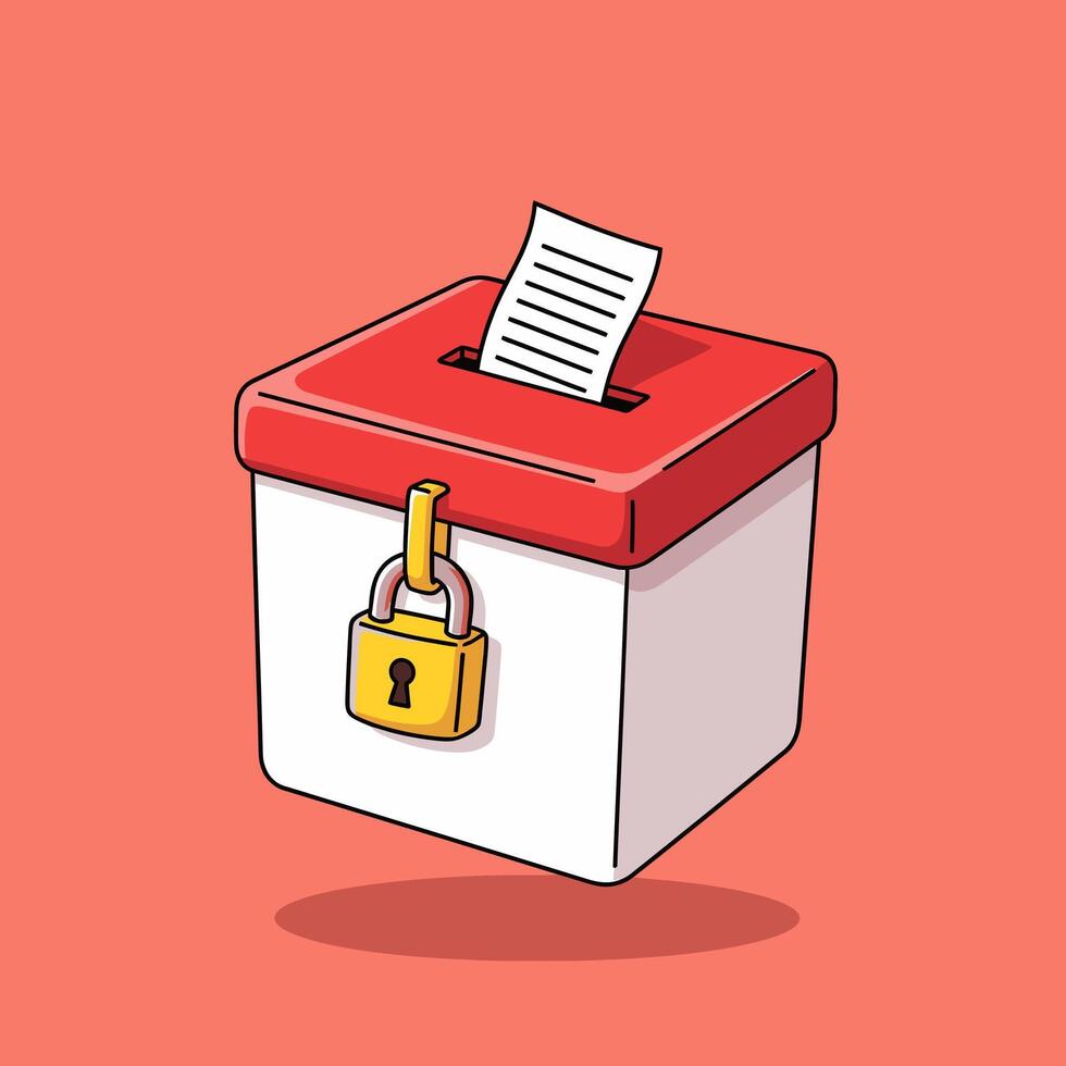 Illustration depicting a secure ballot box with ballot, lock, and political process vector