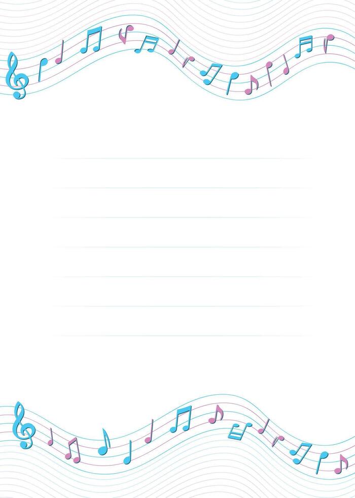 Vertical musical frame. Musical staff border with notes and space for text. Music themed invitations, stationery, kids certificate, karaoke vector