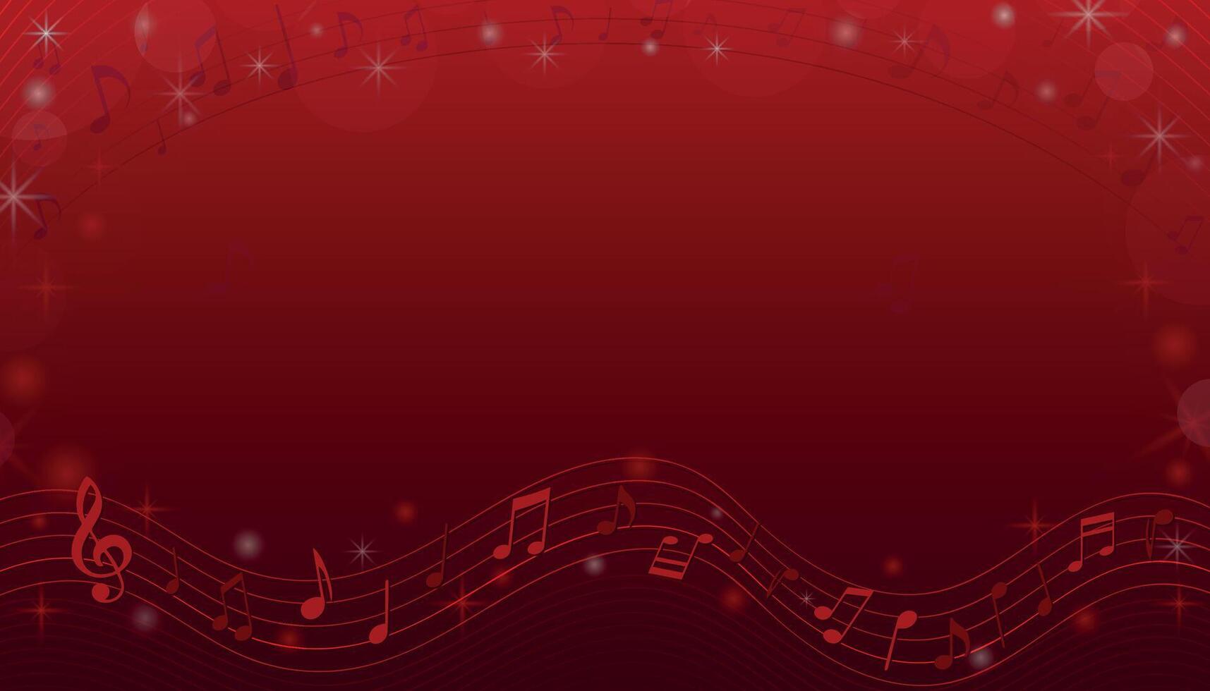 Bright red musical frame. Musical gradient backdrop with flowing notes and symbols for album covers, banners, flyers, ads, karaoke, cards, certificates. vector