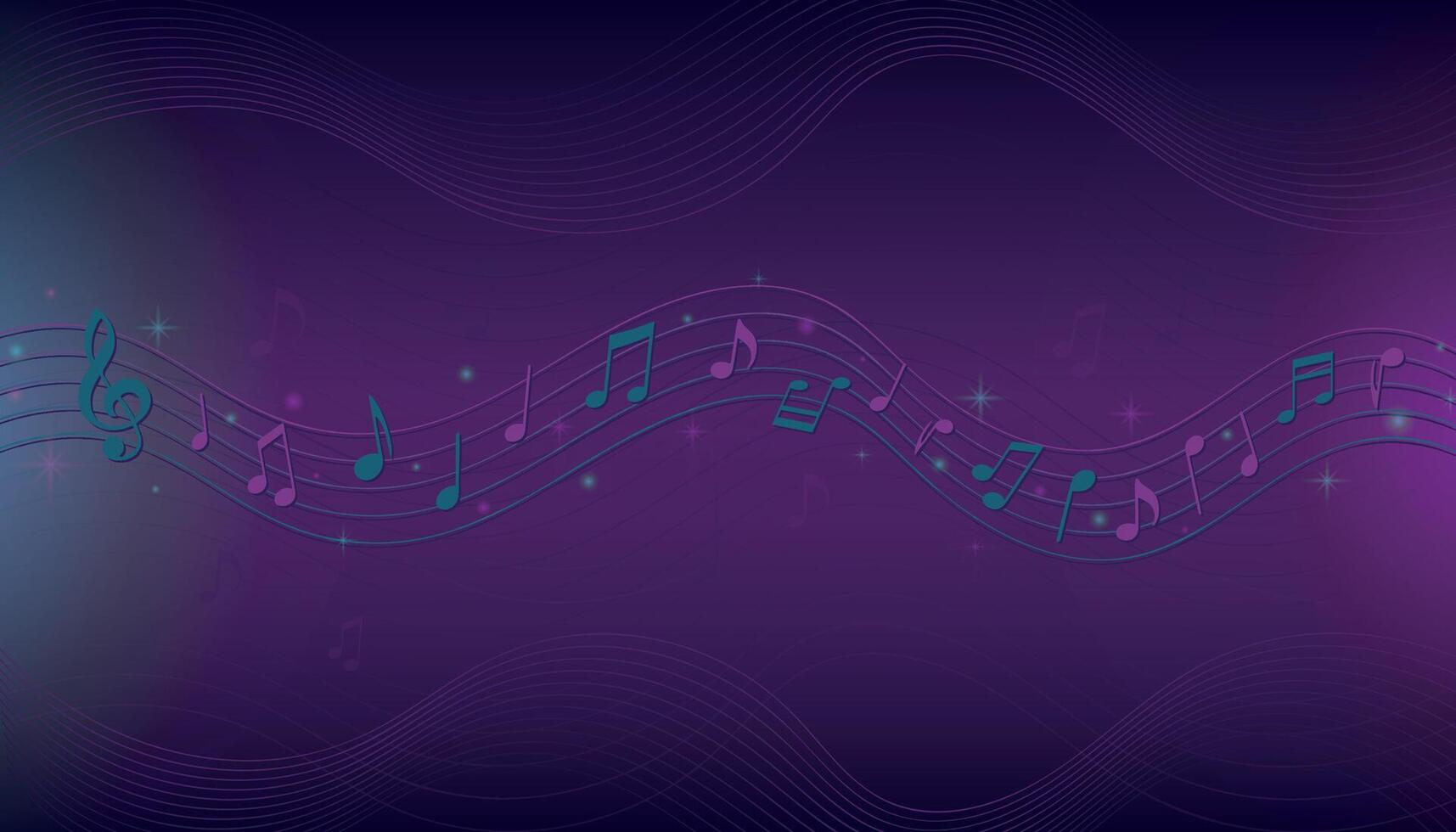 dynamic digital music themed background. Musical gradient backdrop with flowing notes and symbols for album covers, banners, flyers, ads, karaoke, cards, certificates. vector
