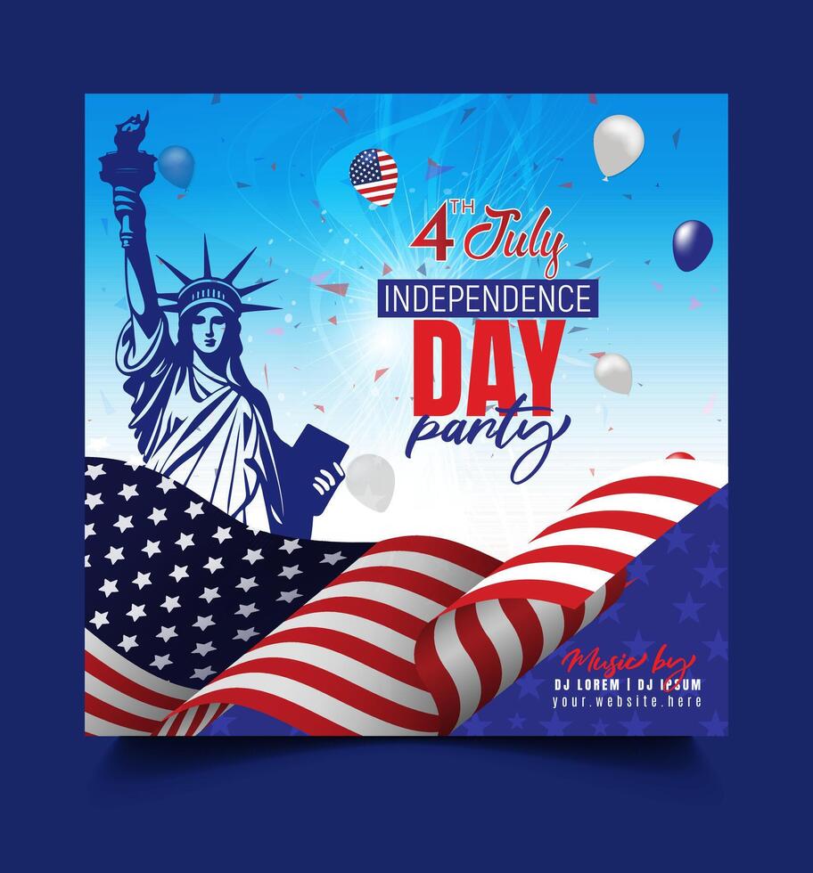 Happy 4th of july independence day celebration promotion advertising social media post, United states of america independence day social media square post banner background design template, poster. vector