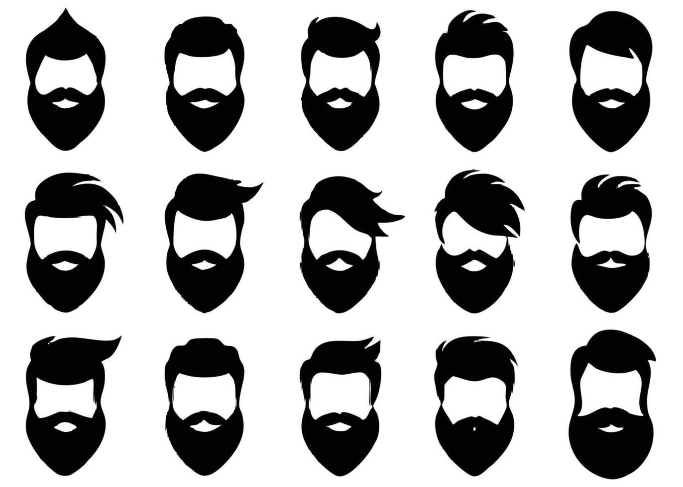 Collection of different stylized beard and hair silhouettes in a clean black and white design vector