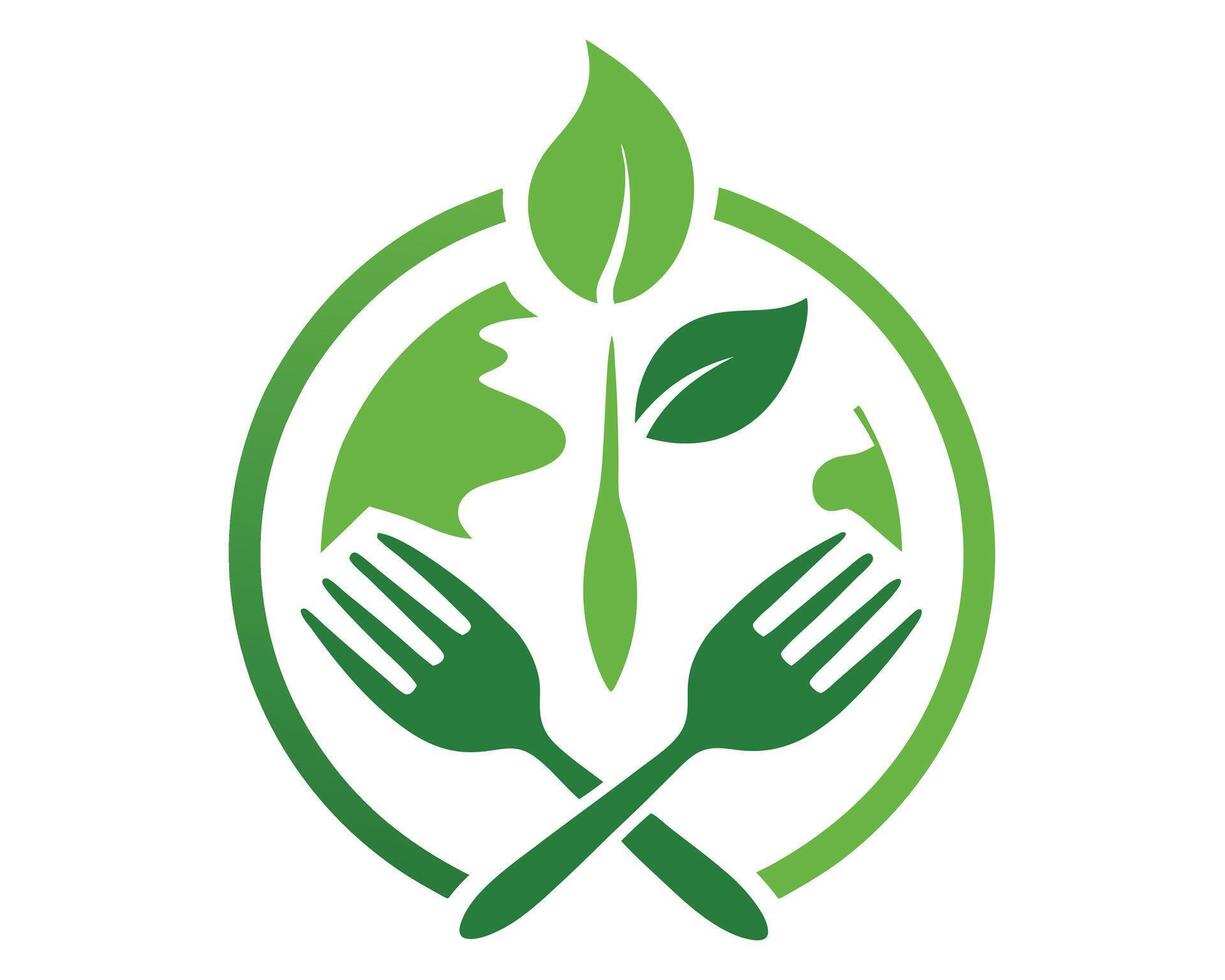 Healthy organic food concept with a plant and crossed forks inside a green circle design vector