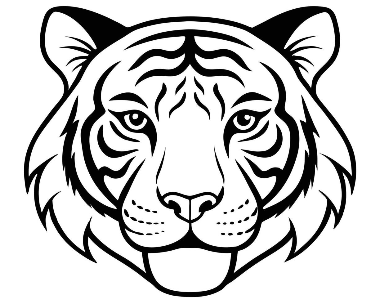 A bold and striking black and white illustration of a majestic tiger face vector