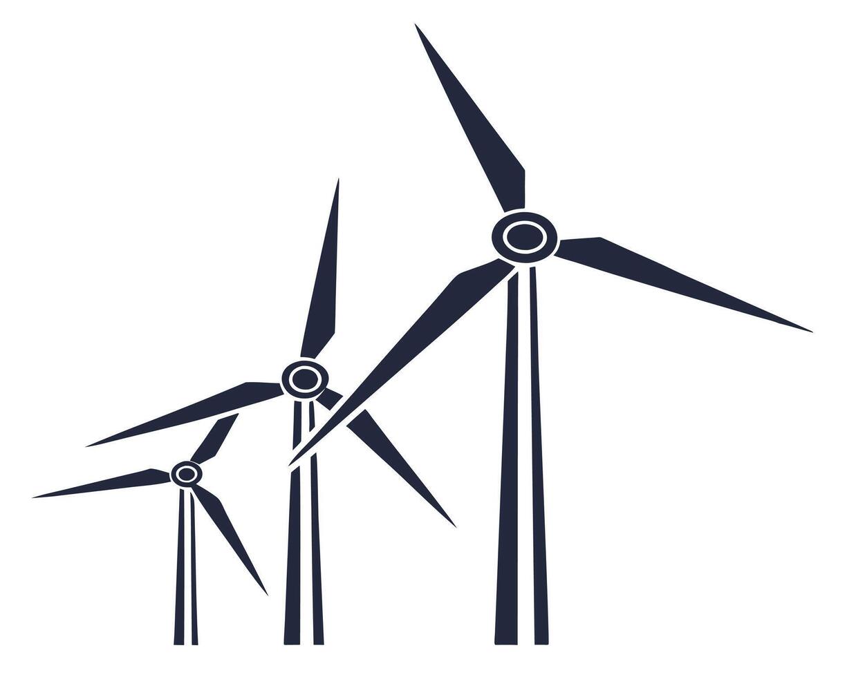 Silhouetted illustration of three wind turbines depicting renewable energy and environmental consciousness vector