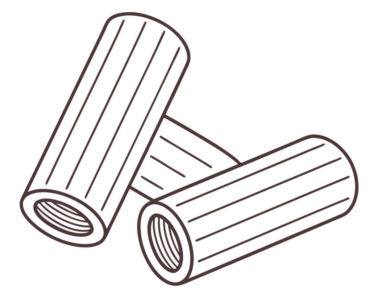 Simple outline illustration of three rigatoni pasta tubes isolated on a clean white background for food design. vector