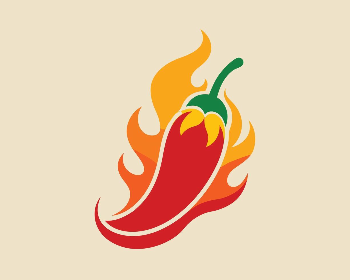 Fiery red chili pepper illustration with flames representing spice and hot cuisine vector