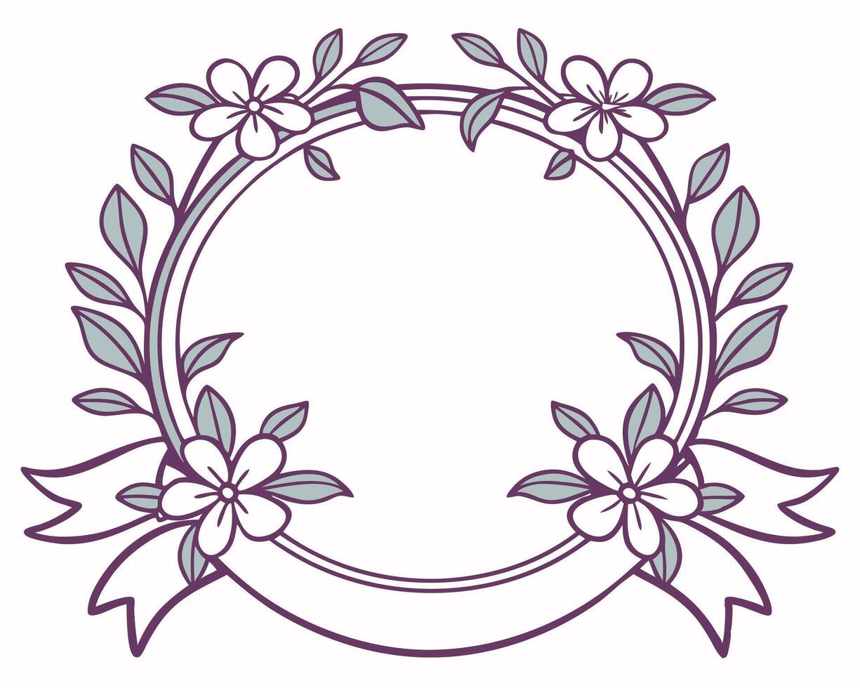 Floral wreath design with blossoms and leaves for wedding invitations or romantic decorative elements vector