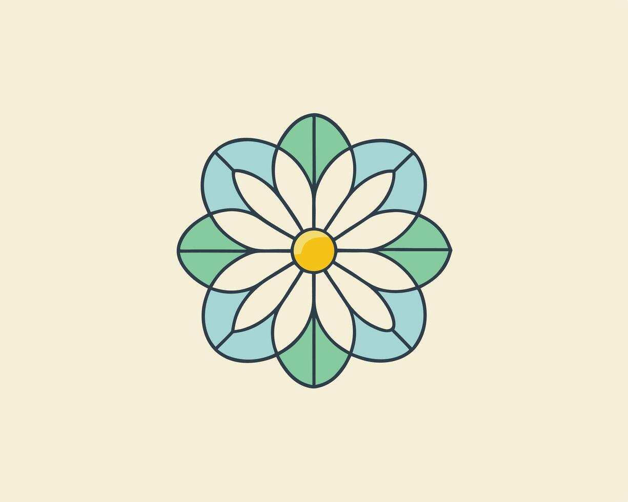 Colorful flower design in a stained glass style with simple lines and flat illustration vector