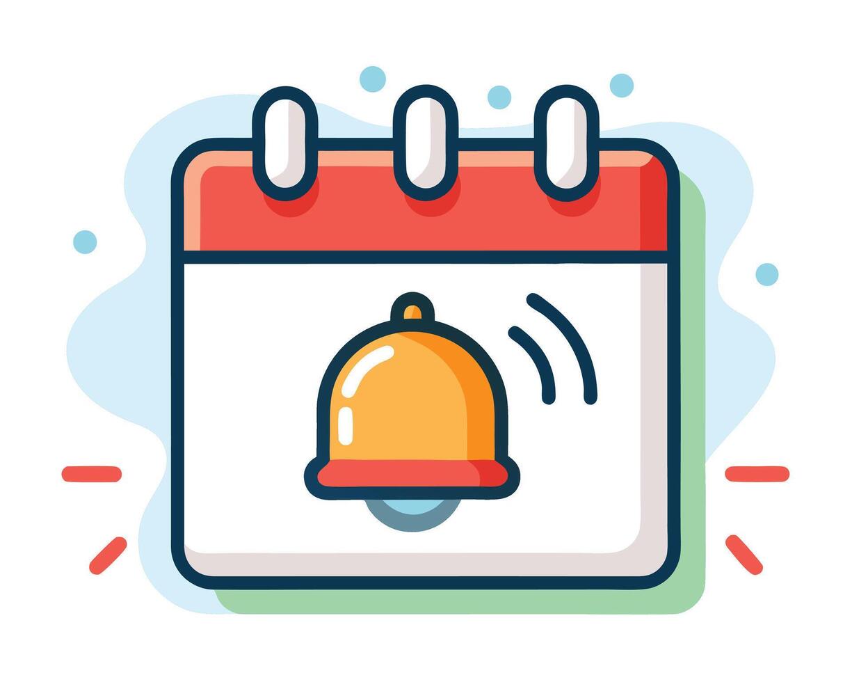 Calendar icon with ringing bell illustration symbolizing upcoming events reminders or notifications concept vector