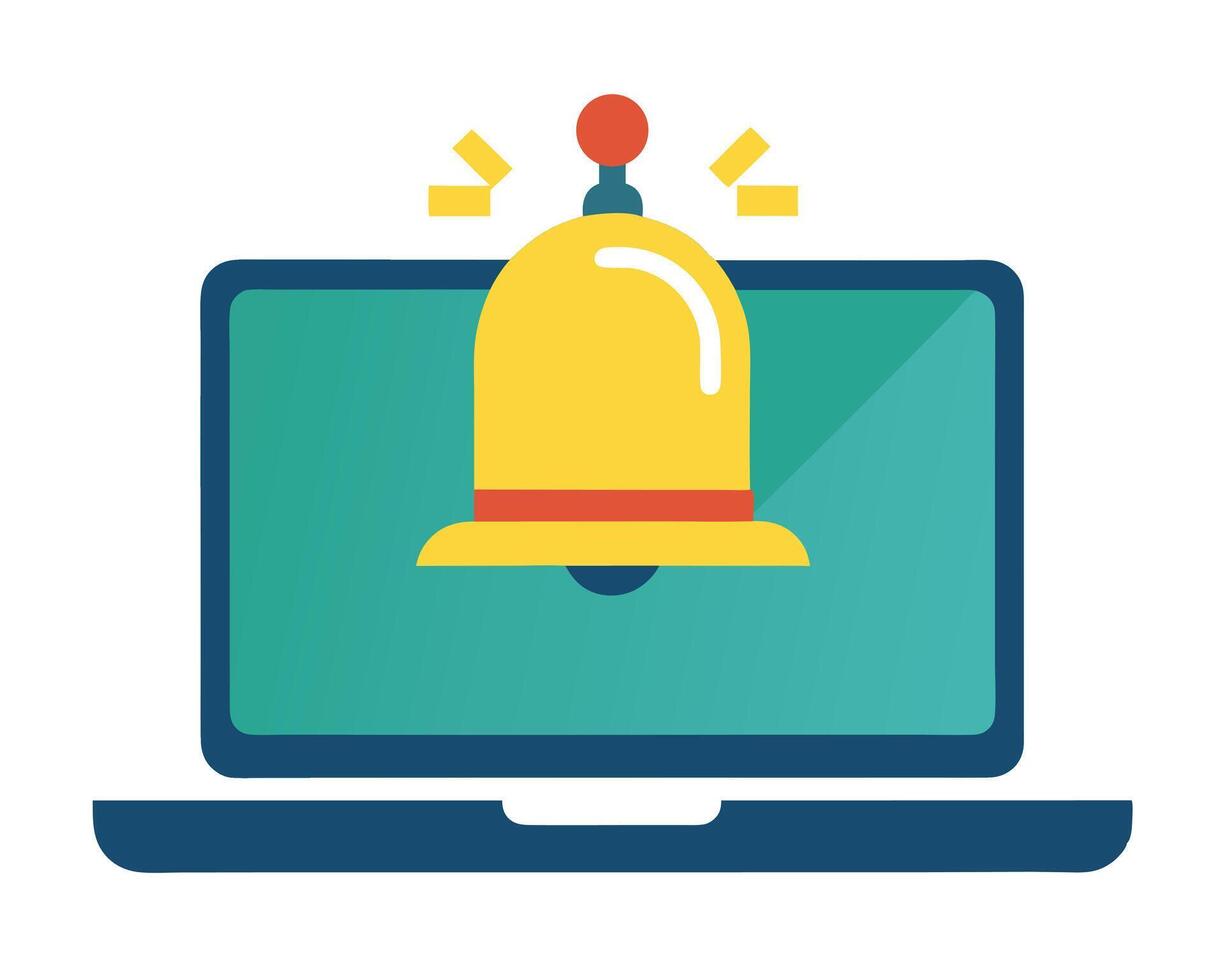 A vibrant illustration depicting a computer screen with a ringing bell icon indicating a notification. vector
