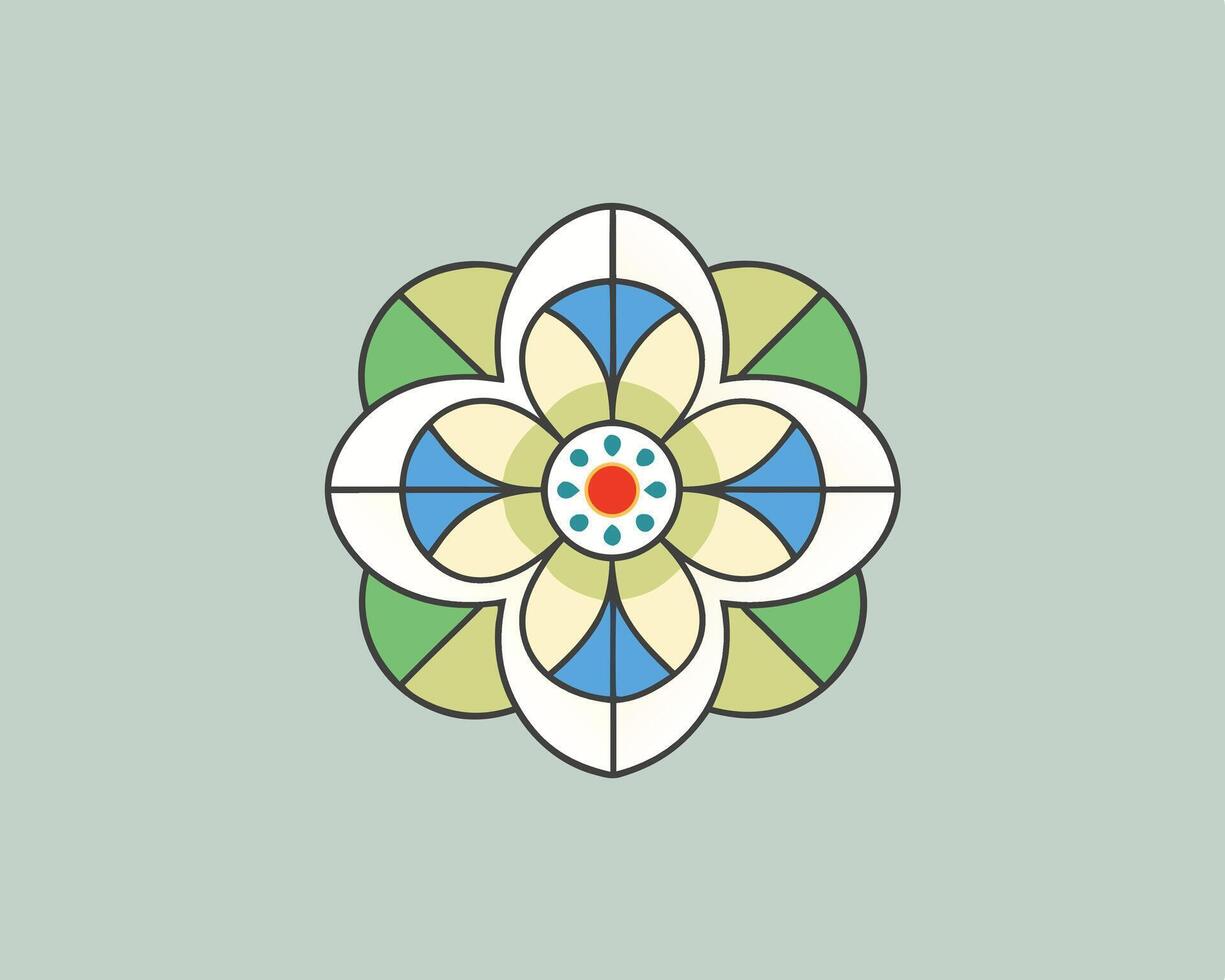 Decorative floral design featuring colorful geometric shapes on a light green background suitable for various applications. vector